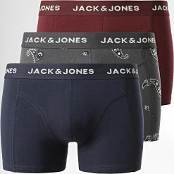 Acheter ⌛ Lot De 3 Boxers Paisley Bordeaux Bleu Marine Gris de Jack And Jones ⭐