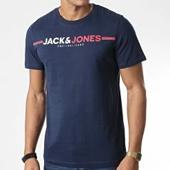 Sortie ⭐ Tee 👕 Shirt Frederik Bleu Marine de Jack And Jones ⭐