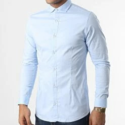 Remise 🎁 Chemise Manches Longues Parma Bleu Clair de Jack And Jones ❤️ -Jack And Jones Soldes jack and jones 344111 12097662 CASHMERE BLUE 20221111T161304 03