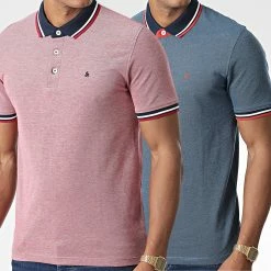 Sortie 🌟 Lot De 2 Polos Manches Courtes Paulos Rouge Chiné Bleu Clair Chiné de Jack And Jones 🥰