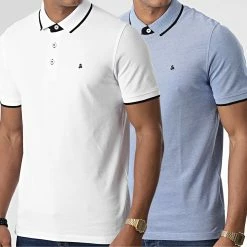 Top 10 💯 Lot De 2 Polos Manches Courtes Paulos Bleu Clair Chiné Blanc de Jack And Jones 🌟