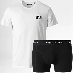 Vente flash 🤩 Lot Tee 👚 Shirt Et Boxer Sustainable Blanc de Jack And Jones 🎁