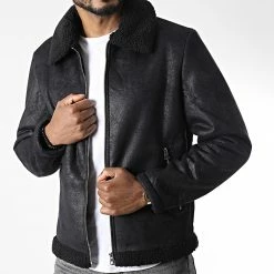 Le moins cher 👍 Veste Zippée Col Mouton Eagle Noir de Jack And Jones 🤩