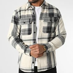 Bon marché 🎁 Surchemise A Carreaux Darren Beige Gris Anthracite de Jack And Jones 💯