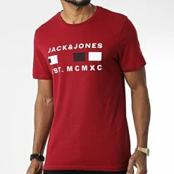 Promo ✨ Tee 👚 Shirt Freddie Bordeaux de Jack And Jones 🎉