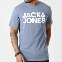 Budget 🛒 Tee 👚 Shirt Corp Logo 12151955 Bleu de Jack And Jones 🤩 -Jack And Jones Soldes jack and jones 346534 12151955 FLINT STONE SLIM LARGE 20221104T150121 03