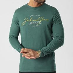 Meilleure vente 💯 Tee 👕 Shirt Manches Longues Ferry Vert de Jack And Jones 🧨
