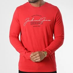 Top 10 🔥 Tee 👚 Shirt Manches Longues Ferry Rouge de Jack And Jones 😍 -Jack And Jones Soldes jack and jones 346624 12225554 ROCOCCO RED 20221104T152715 03