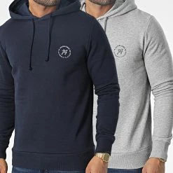Meilleur prix 🌟 Lot De 2 Sweats Capuche Axon 12221212 Gris Chiné Bleu Marine de Jack And Jones 🛒