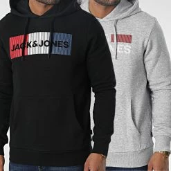 Tout neuf 😉 Lot De 2 Sweats Capuche Corp Logo 12191761 Gris Chiné Noir de Jack And Jones 😀