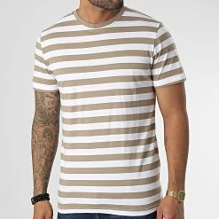 Le moins cher ⌛ Tee 👚 Shirt Power Ministripe Blanc Beige de Jack And Jones 🌟