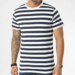 Jack And Jones Soldes 6 Promo 😀 Tee 👚 Shirt Power Ministripe Blanc Bleu Marine de Jack And Jones 💯