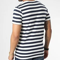 Promo 😀 Tee 👚 Shirt Power Ministripe Blanc Bleu Marine de Jack And Jones 💯 -Jack And Jones Soldes jack and jones 347216 12227682 CLOUD DANCER NAVY BLAZE 20221110T152901 04