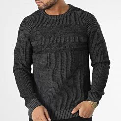 Grosses soldes 🧨 Pull Power Noir Gris Anthracite de Jack And Jones ❤️ -Jack And Jones Soldes jack and jones 347217 12211309 BLACK ASPHALT 20221110T151724 03