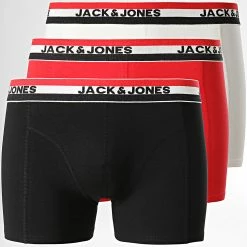 Budget ❤️ Lot De 3 Boxers Cotton Rouge Blanc Noir de Jack And Jones ✔️
