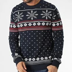 Bon marché 😉 Pull Snowflake Bleu Marine de Jack And Jones ⭐ -Jack And Jones Soldes jack and jones 347359 12225286 NAVY BLAZER 20221110T152723 03