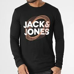 Sortie ⭐ Tee 👚 Shirt Manches Longues Luca Noir de Jack And Jones 🎉