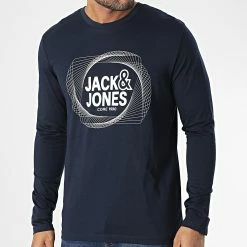 Offres 🥰 Tee 👕 Shirt Manches Longues Luca Bleu Marine de Jack And Jones 🔥