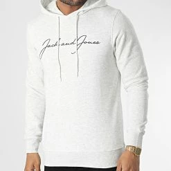 Promo 😍 Sweat Capuche Ferry Gris Clair Chiné de Jack And Jones ⭐