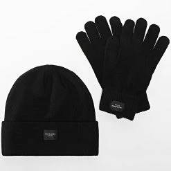 Promo 😀 Lot Bonnet Et Gants 12168383 Noir de Jack And Jones 👏