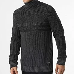 Le moins cher 🔔 Pull Col Roulé Power Noir Gris Anthracite Chiné de Jack And Jones 🎁