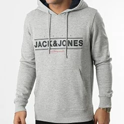 Sortie 🔔 Sweat Capuche Friday Gris Chiné de Jack And Jones 🎁