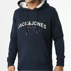 Meilleure affaire 😍 Sweat Capuche Friday Bleu Marine de Jack And Jones 😍