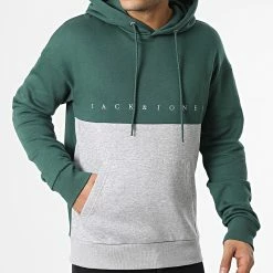 Nouveau 😉 Sweat Capuche Copenhagen Blocking Vert Gris Chiné de Jack And Jones 😀 -Jack And Jones Soldes jack and jones 347494 12220526 TREKKING GREEN 20221114T140302 03