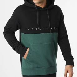 Meilleur prix 🎉 Sweat Capuche Copenhagen Blocking Noir Vert de Jack And Jones 😍 -Jack And Jones Soldes jack and jones 347495 12220526 BLACK 20221114T140318 03