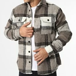 Meilleure vente 🥰 Surchemise A Carreaux Knox Beige Taupe de Jack And Jones 😀