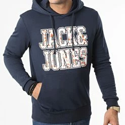Sortie 🧨 Sweat Capuche Neon Dot Bleu Marine de Jack And Jones 💯