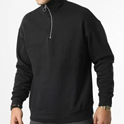Grosses soldes ⭐ Sweat Col Zippé Oversize Large Brink Noir de Jack And Jones 🔔