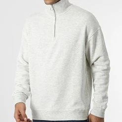 De gros 😍 Sweat Col Zippé Oversize Large Brink Beige Clair Chiné de Jack And Jones 🤩