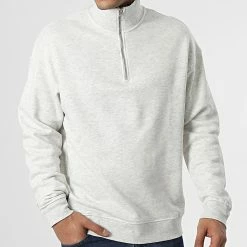 De gros 😍 Sweat Col Zippé Oversize Large Brink Beige Clair Chiné de Jack And Jones 🤩 -Jack And Jones Soldes jack and jones 347544 12195145 WHITE MELANGE 20221114T125242 03