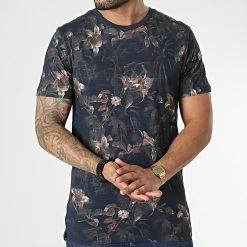 Budget ⌛ Tee 👚 Shirt Floral Blatropic Digital Bleu Marine Orange de Jack And Jones 🥰