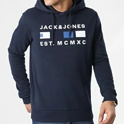 Le moins cher 🔥 Sweat Capuche Freddie Bleu Marine de Jack And Jones ❤️