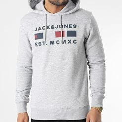 Le moins cher 🛒 Sweat Capuche Freddie Gris Chiné de Jack And Jones 🌟 -Jack And Jones Soldes jack and jones 348659 12225465 LIGHT GREY MELANGE 20221123T161628 03