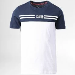 Coupon 💯 Tee 👚 Shirt Enfant Steve Bleu Marine Blanc de Jack And Jones 🌟